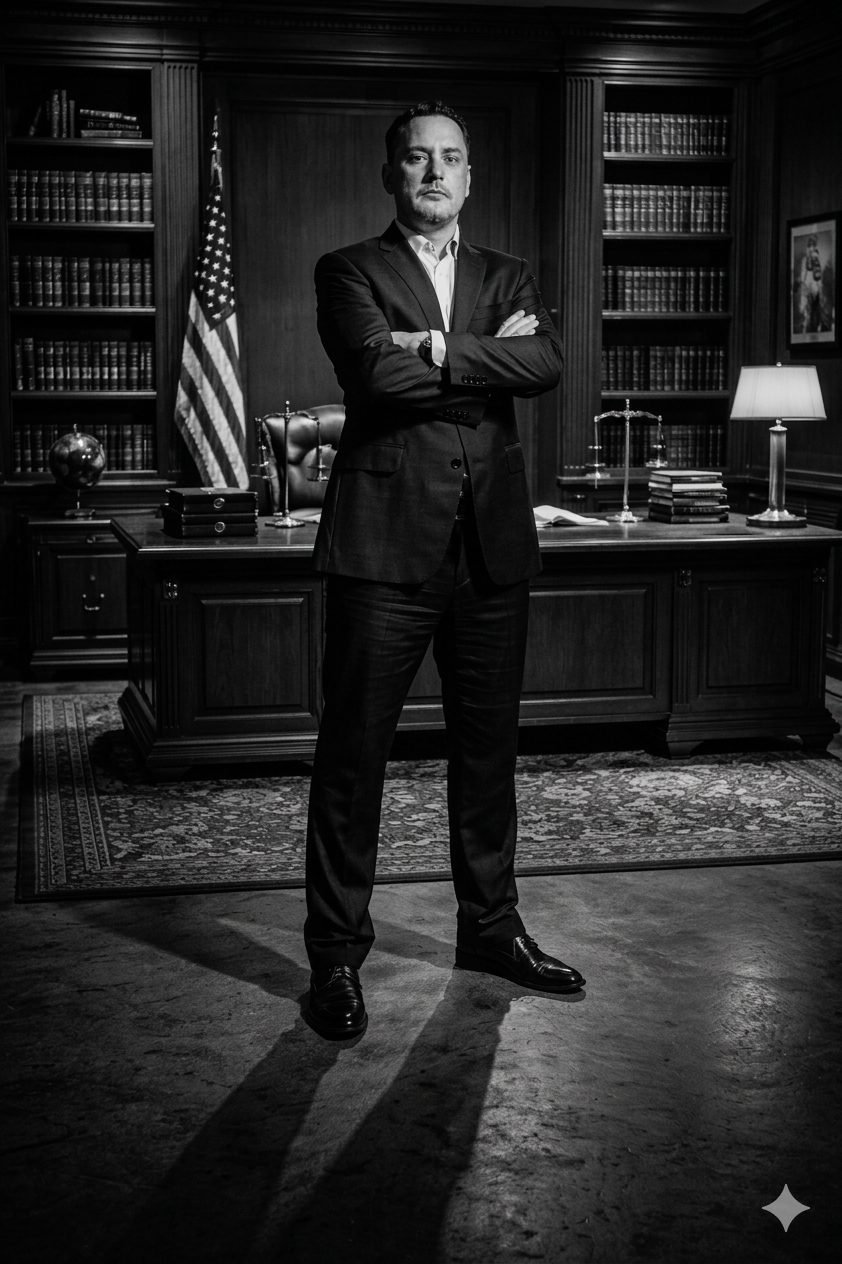 Attorney Ernie J. Hernandez standing in his law office