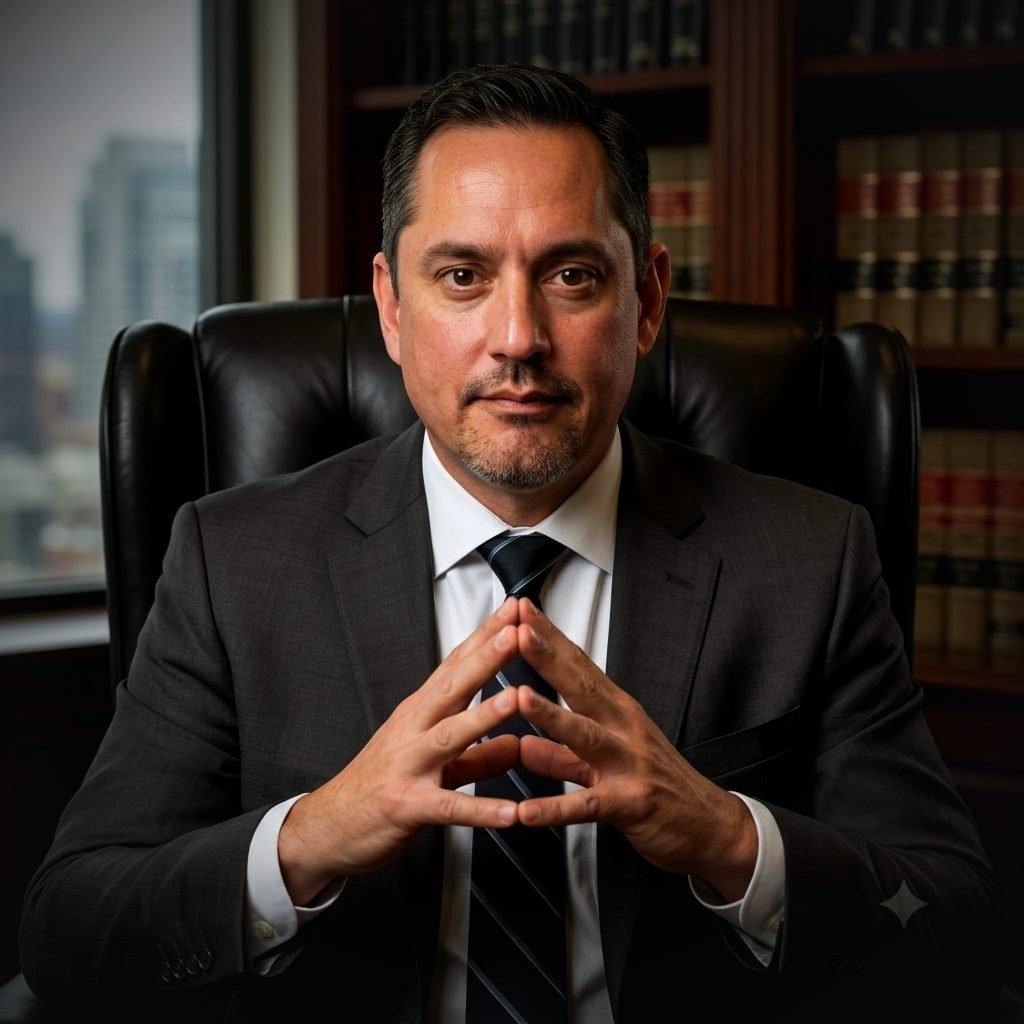 Portrait of attorney Ernie J. Hernandez at his desk